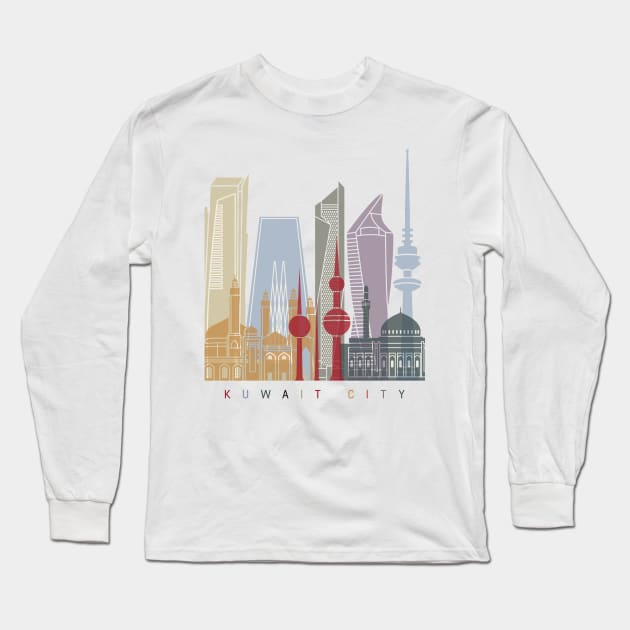 Kuwait city skyline poster Long Sleeve T-Shirt by PaulrommerArt